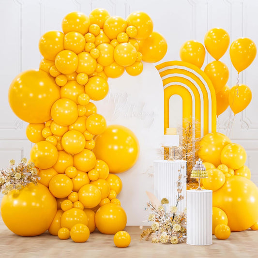 PartyWoo Mustard Yellow Balloons - 152-Piece Fall Balloon Arch Kit | 5-18 Inch Sizes for Birthday & Baby Showers