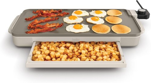 Bella Electric Griddle - 10" x 20" with Warming Tray & Nonstick Coating | 1500 Watt, Oatmilk Color