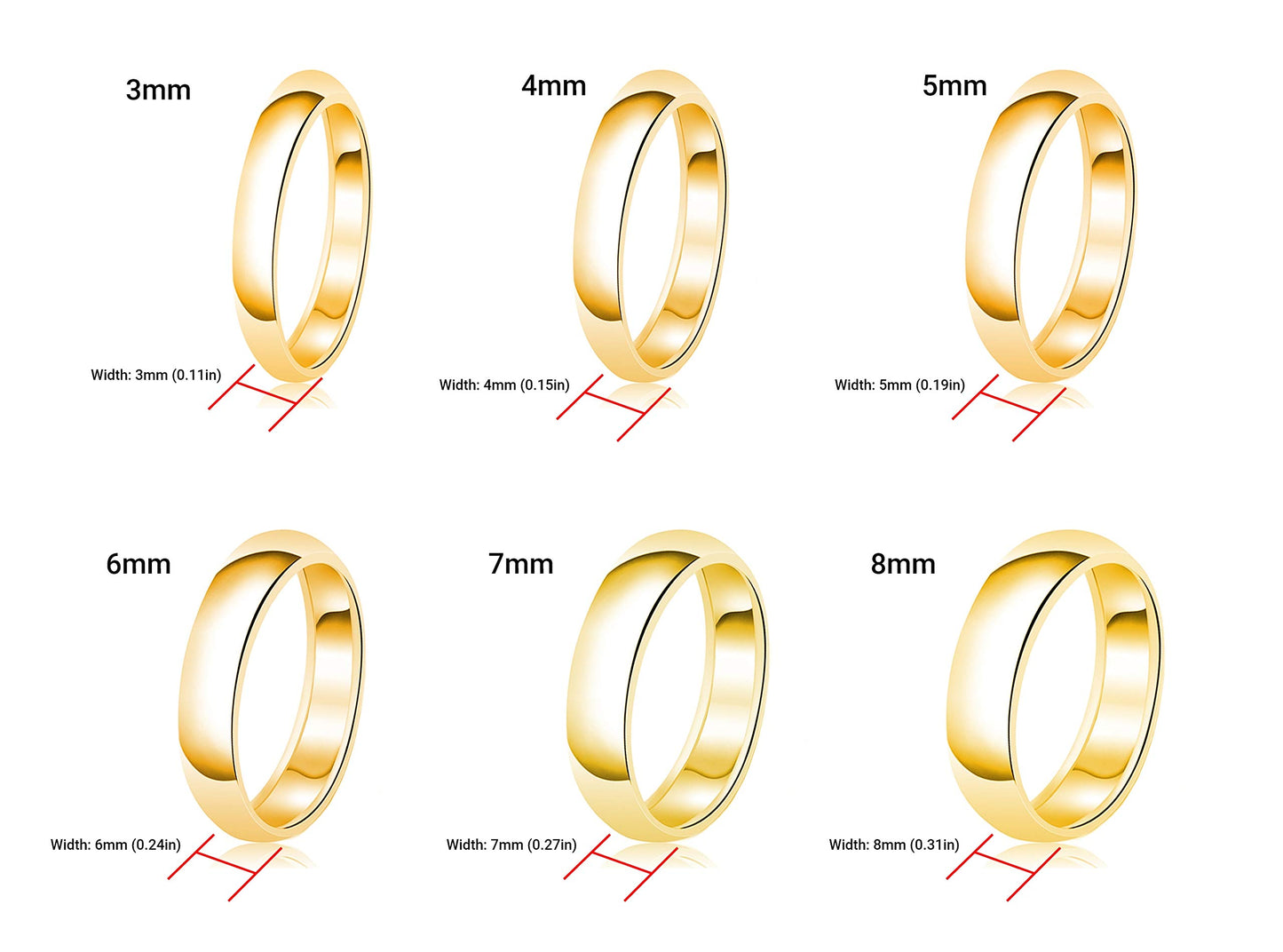 Tioneer Jewelry | Sterling Silver Plain Dome Wedding Band | Wedding Band for Women & Men | Sterling Silver Jewelry, Gold, 3mm, Size 8
