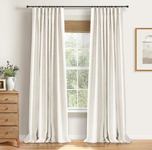 Skiennix 100% Blackout Curtains - Thermal Insulated Faux Linen | 84-Inch Length, 2 Panels, Beige