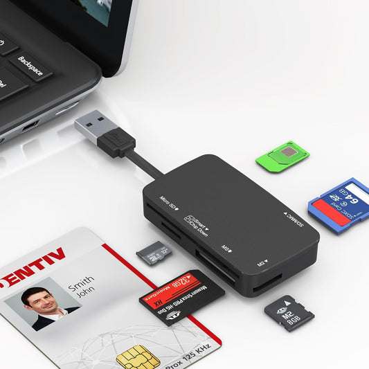 Bawanfa 7 1 SD/MMC/TF/Memory Duo/M2/IC/PIV/Chip/Smart SIM Card Adapter - CAC Reader Military and Memory Card Adapter