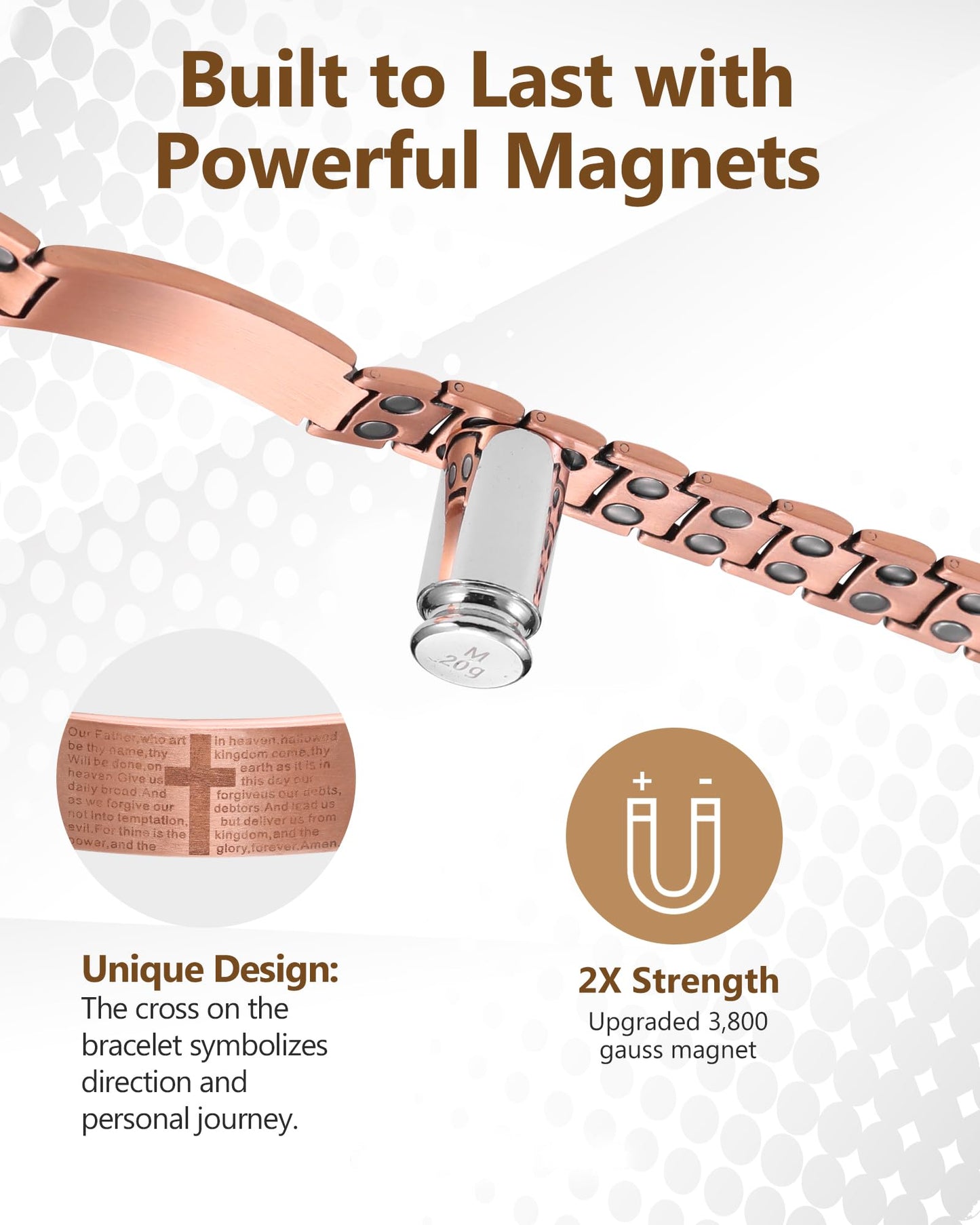 Feraco Copper Cross Bracelet for Men,Magnetic Therapy Bracelets with 46 Magnets(Copper)