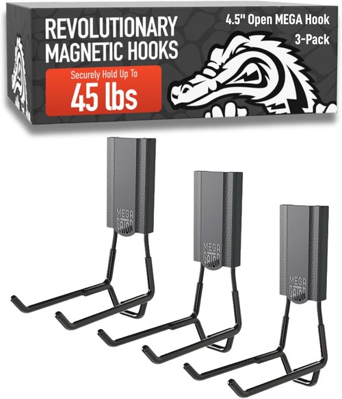 GATOR MAGNETICS Heavy Duty 4.5 in Magnetic Hooks | 45 lb Capacity with Easy-Release Grip – 3 Pack for Garage & Home Storage