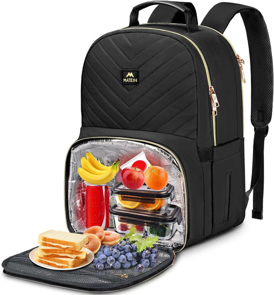 Backpack Backpack Pack 15.6 Inch Commuting, MATEIN Work with Lunch Compartment, Insulated Quilted Lunch for Women