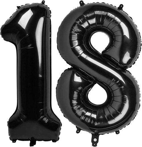 Black Number 18 Balloon - 40 Inch Giant Foil Balloon for 18th Birthday Party Decorations