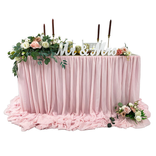 EHLDekol Pooling and Floating Chiffon Table Skirt, 6FT 9FT 14FT Sheer Tablecloth, Baby Shower, Birthdays, Wedding Table Skirt (Blush Pink, 9FT)