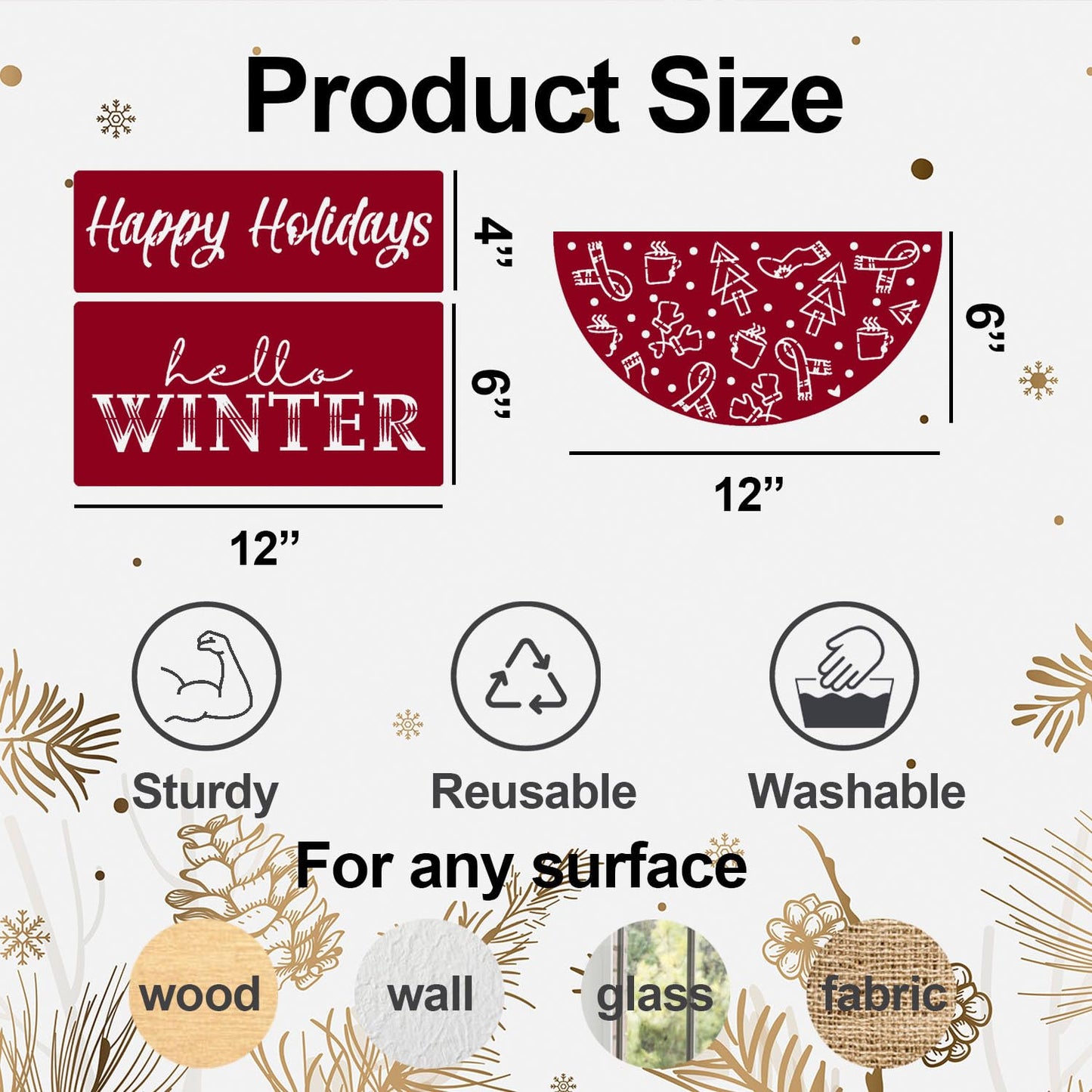 Christmas Stencils for Door Mats 12” Christmas Stencils for Crafts Reusable Christmas Stencil Holiday Drawing Templates for Painting on Wood Doormat Fabrics Decor