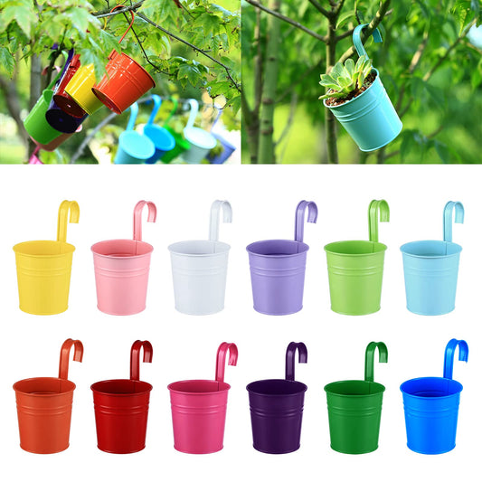 12 Pack Balcony Planters Railing Hanging, Colorful Railing Planter 4 Inches Small Hanging Plant Holder Indoor/Outdoor