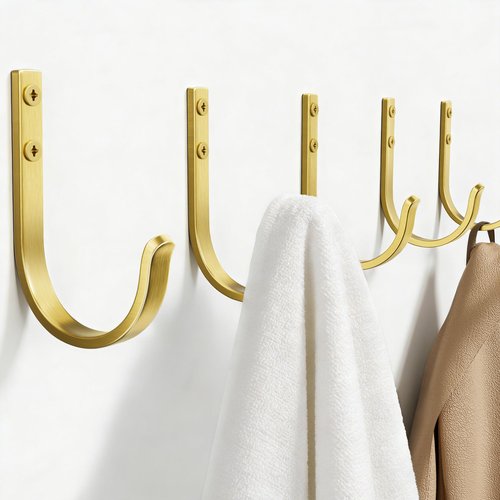 Josmimic Wall Hooks for Hanging Towel/Coat - 22LB Screw in Metal Hanger Wall Mount, for Outdoor, Closet, Door, Bathrooms, for Backpack, Robe, Brushed Gold 5 Pack
