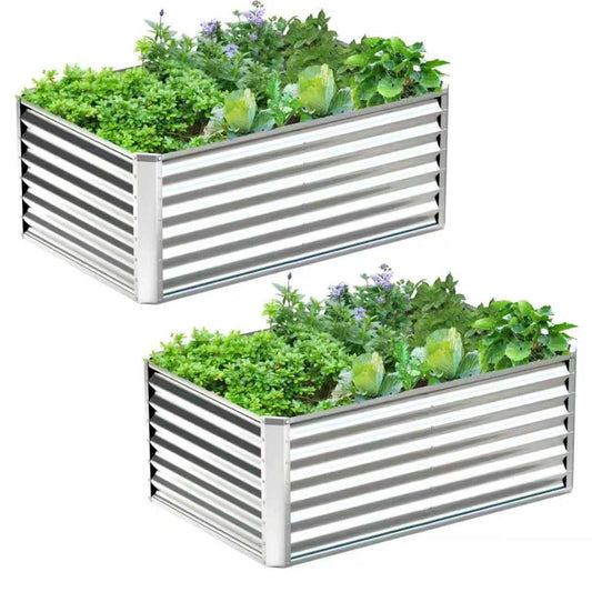 Ayen Guard 2PCS 4x2x2FT Galvanized Raised Garden Bed,Galvanized Planter Boxes Outdoor, Large Metal Raised Garden Beds for Vegetables-Silver