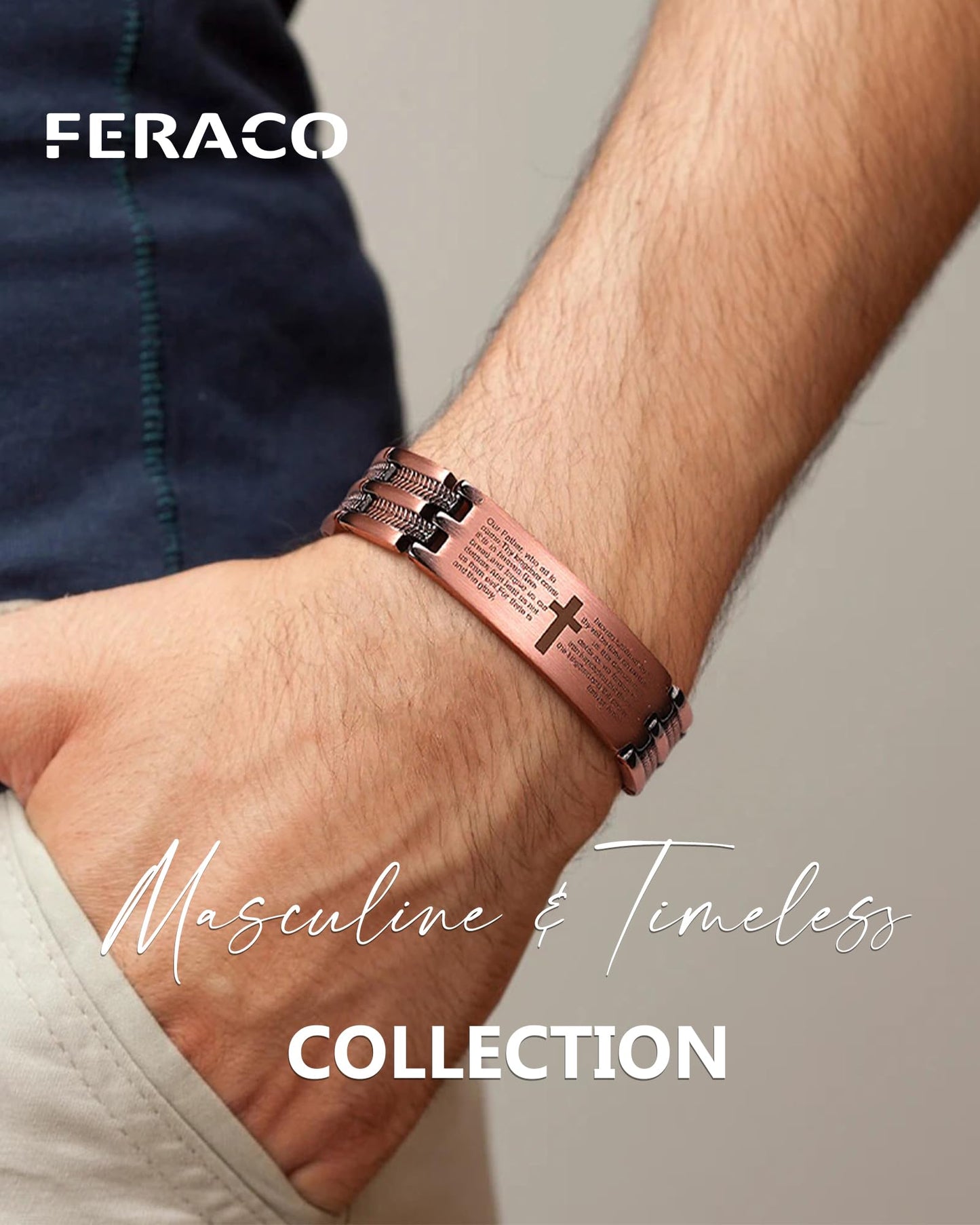 Feraco 2X Strength Magnetic Therapy Bracelets for Men Copper Bracelet with 3800 Gauss Neodymium Magnets