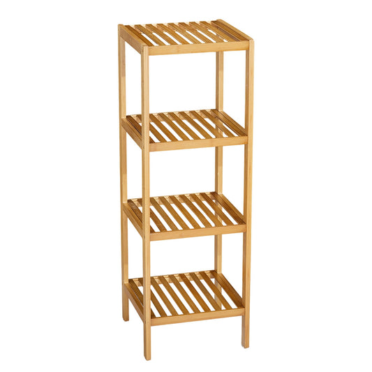 Garvee 4-Tier Bamboo Shelf Narrow Bathroom Shelf with Slatted Shelves Natural Wood Plant Stand Standing Towel Rack Corner Rack for Bathroom Entryway Bedroom Kitchen Sunroom