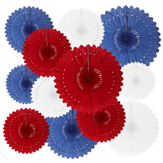 18 Pcs Red White Blue Hanging Paper Fan, Hanging Honeycomb Round Paper Fans for Weddings, Birthdays, Independence Day, Classroom, Events Ceiling Party Supplies Decorations