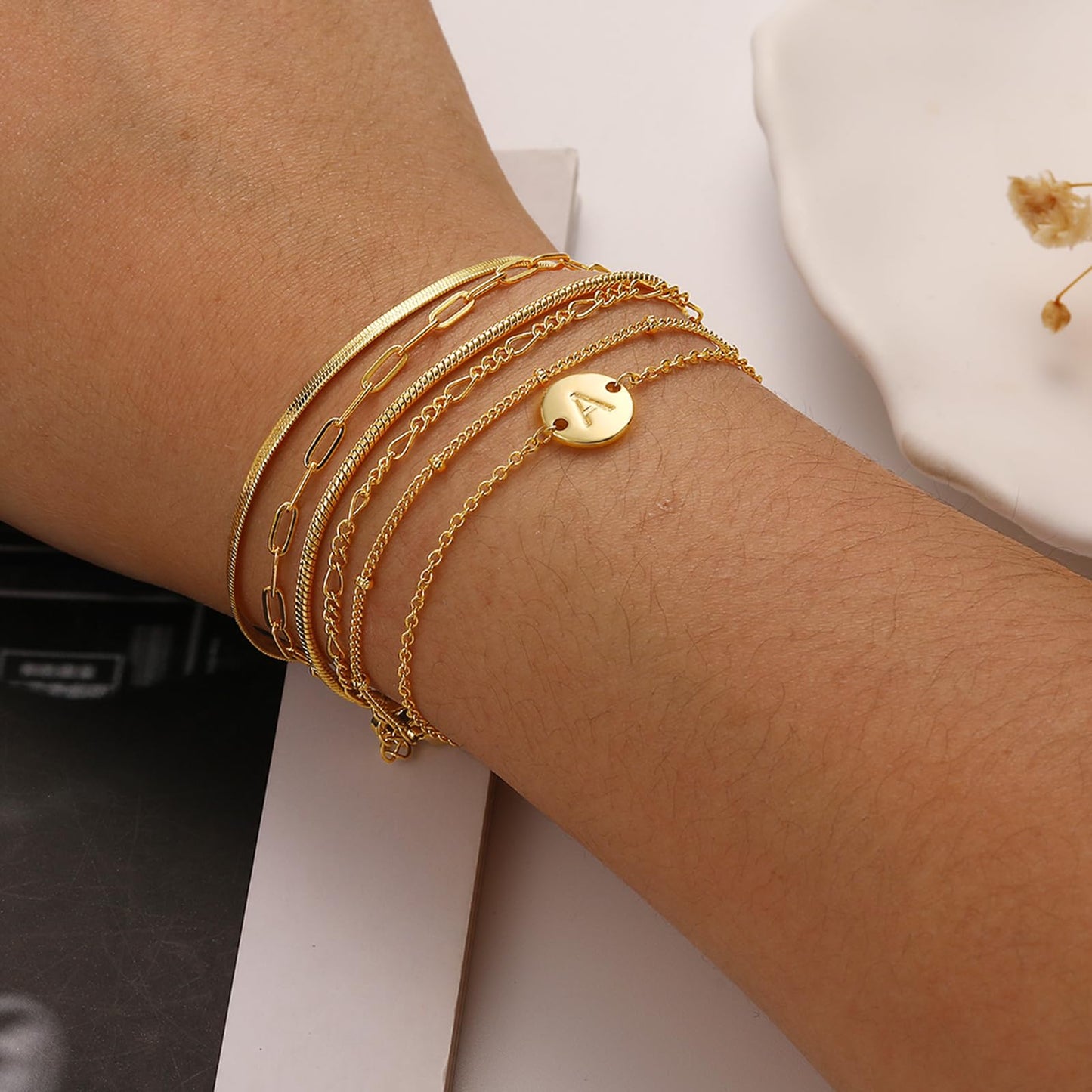 Lydow Bracelets for Women, Stack Jewelry Set Initial L Chain Stackable Letter Teen Accessories Pulseras Para Mujer 6 Inch Bracelet