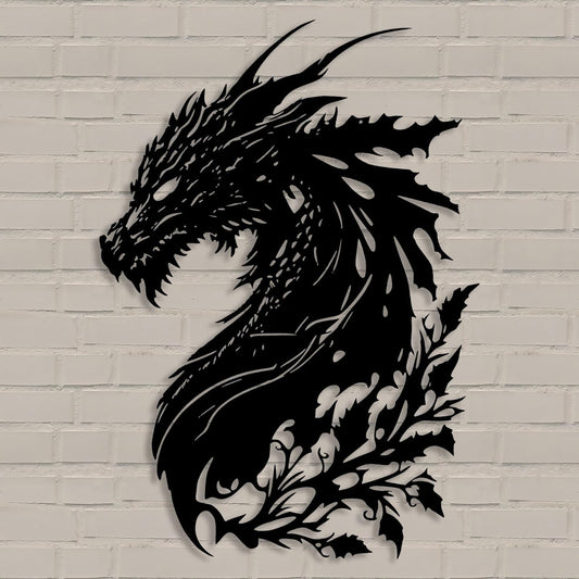 Benziso Dragon Metal Wall Art Medieval Decor Fantasy Decorations for Living Room Bedroom Office Man Cave Decor for Men Dragon Lover's Gifts (14.2 In X 11.4 In Black