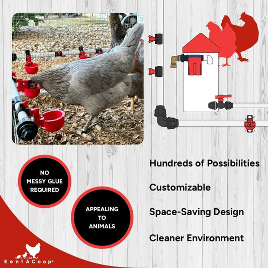 RentACoop Secure Non-Adhesive PVC (S.N.A.P) Glueless Watering System Starter Kit for 1/2" Schedule 40 PVC Pipe - Chickens, Quail, and Poultry