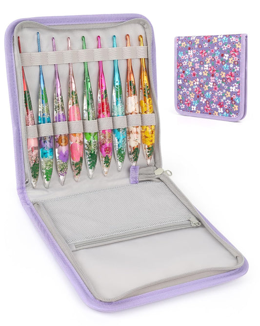 Coopay Crochet Hook Set, 9 PCS Crochet Hooks with Case (2.0mm-6.0mm), Floral Resin Grips - Beautiful & Ergonomic, Great for Crocheting Blankets, Dolls, Shawls, Hats, Scarves (B-J)