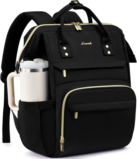 Backpack Pocket,17 inch Backpack Backpack Daypack,Black LOVEVOOK Laptop for Women with Giant Tumbler Holder Waterproof