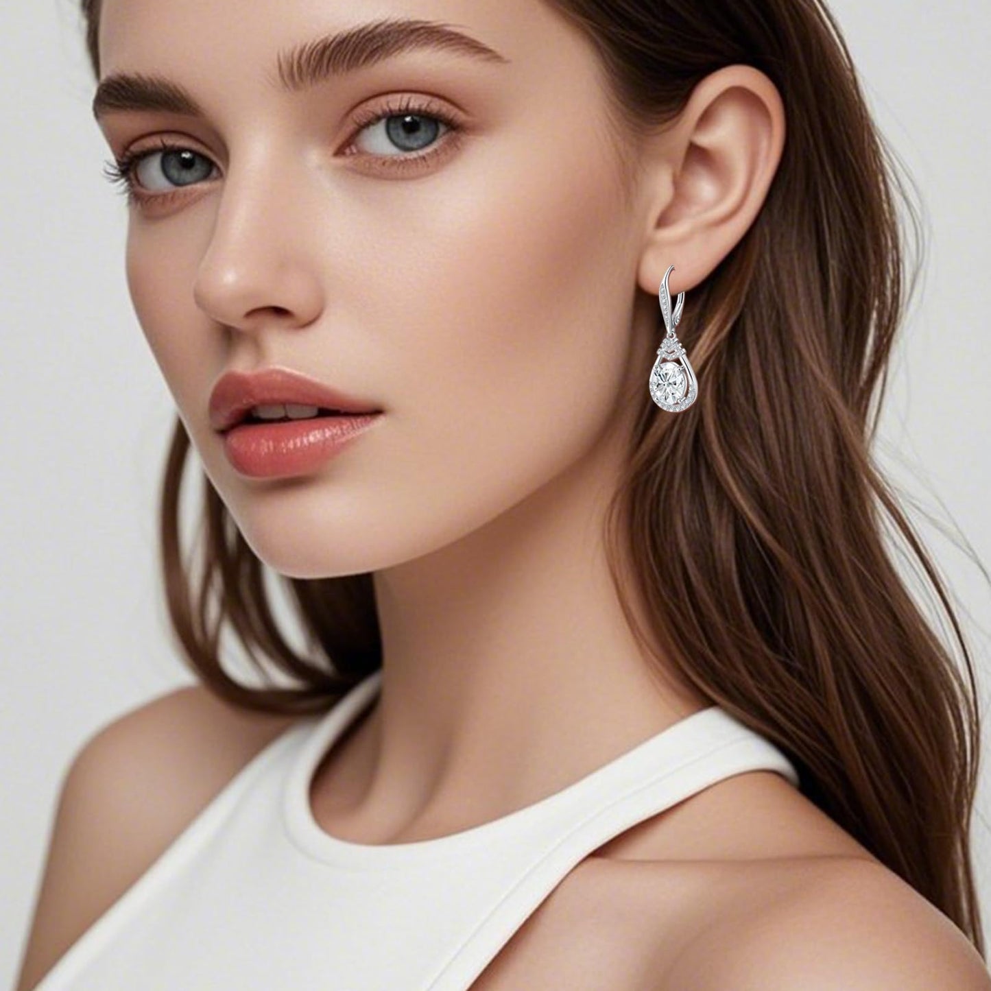 Sparkling Bride Wedding Earrings S925 Sterling Silver April Birthstone Dangle Earrings for Women Synthetic Diamond CZ Sterling Silver Teardrop Leverback Drop Earring Jewelry Birthday Gifts for Mom
