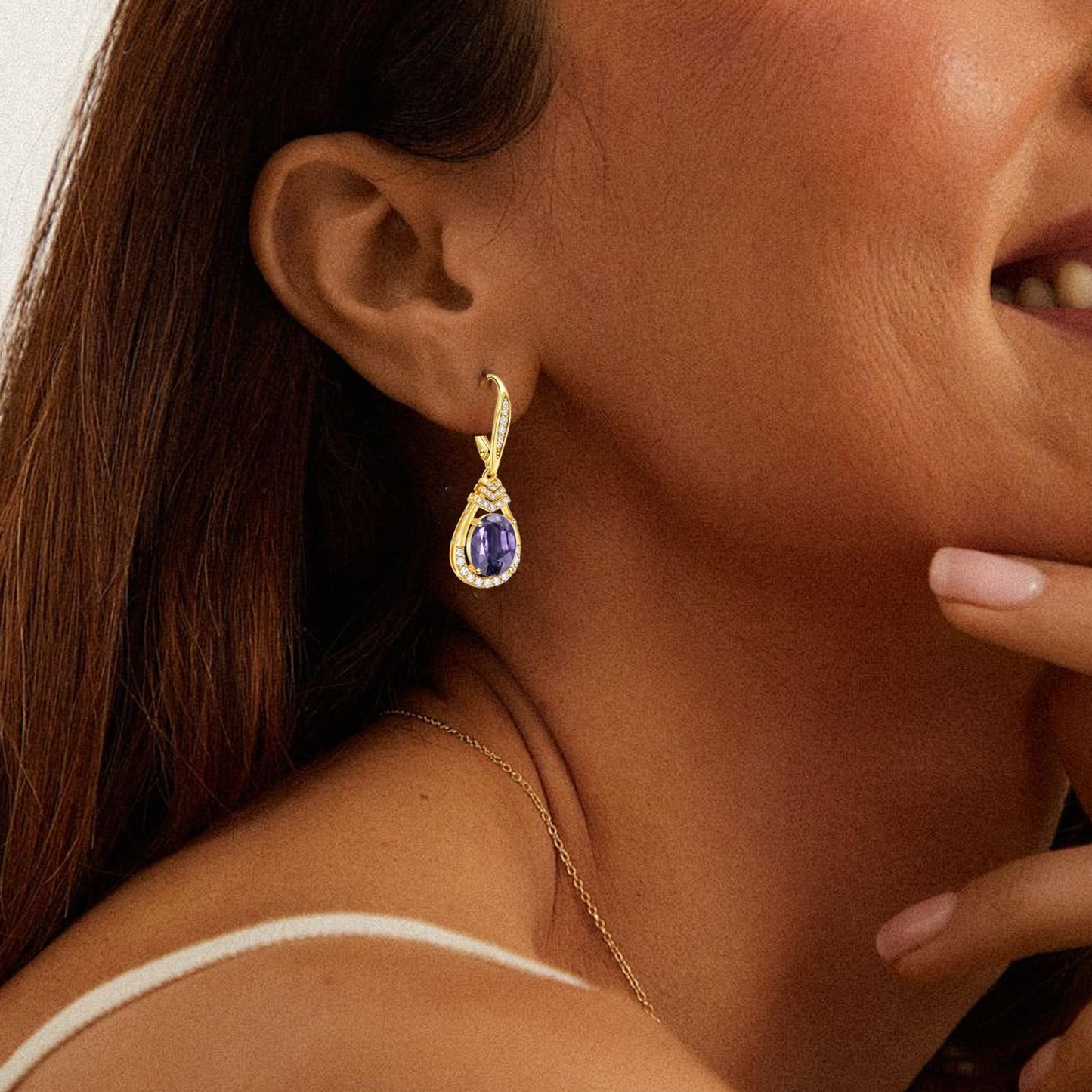 Purple Alexandrite Earrings Sterling Silver Teardrop Dangle Earrings June Birthstone 18K Gold Plated Leverback Drop Earring for Mom Lady Sparkling Wedding Jewelry Gifts for Bride Party Birthday Christmas