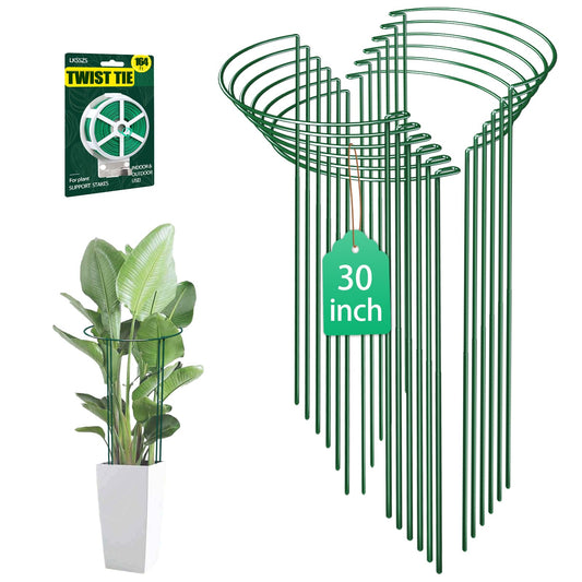 LKSSZS 12 Pack 30 inch Plant Support Stakes, Heavy-Duty Half Round Peony Support, Garden Plant Stakes Cage for Outdoor Plants, Peony, Tomato, Hydrangea, (15ln Support +15ln Stainless Extension Tubes)