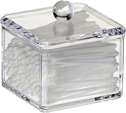 Skiennix Stackable Square Acrylic Cotton Ball Holder - Stylish Q-Tip Dispenser for Bathroom | Single Pack