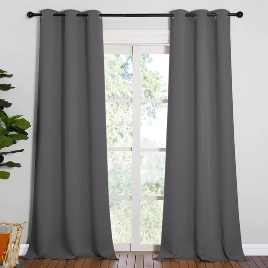 NICETOWN Thermal Insulated Blackout Curtains - Grommet Top Drapes for Hall | 2 Panels, Grey (W42 x L90)