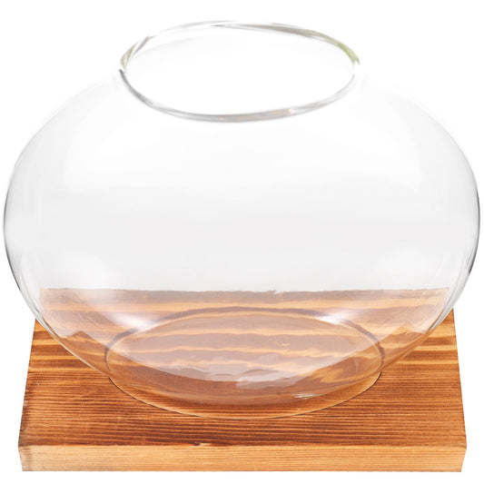 BESPORTBLE Hydroponic Glass Plant Vase with Wood Base, Glass Propagation Station for Desk Decorations, Indoor Home and Office Terrarium Planter for Greenery Display