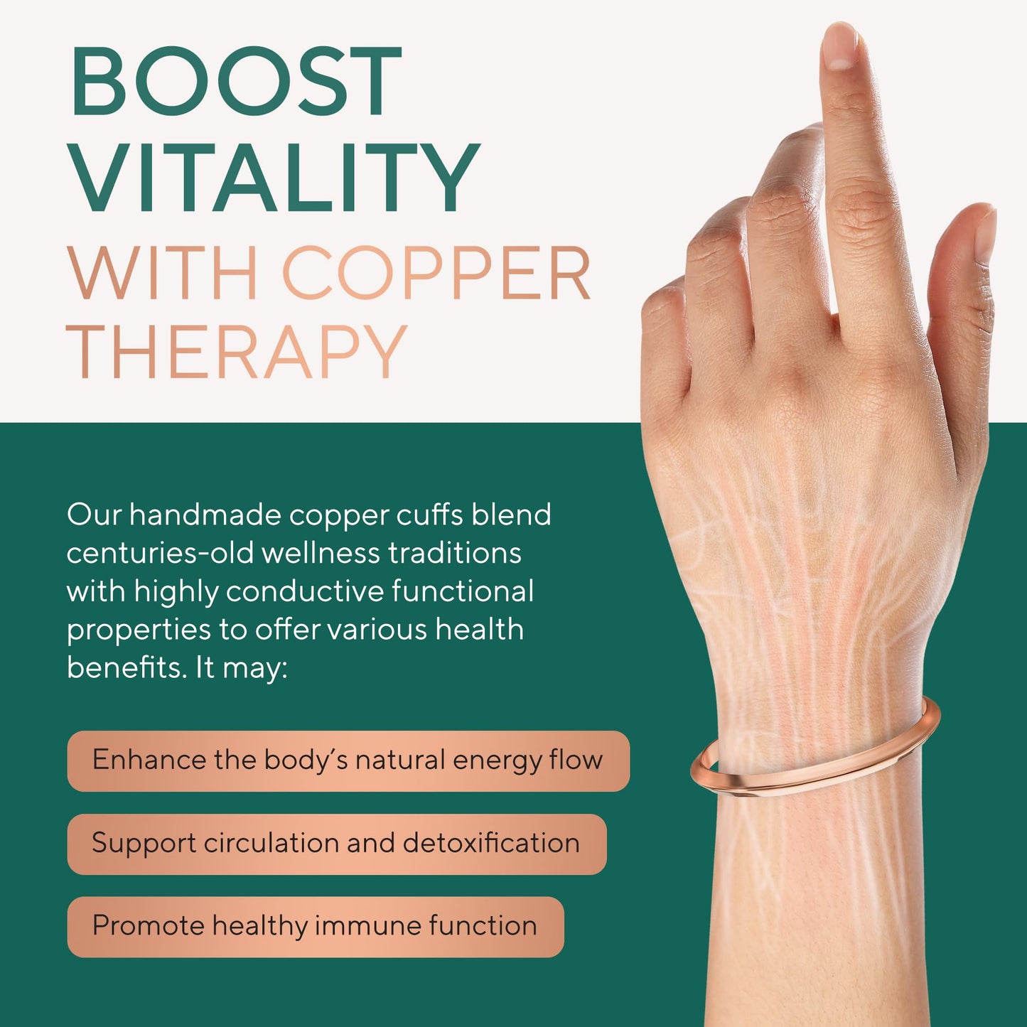 TheraCopper Copper Bracelet for Men & Women — 100% Pure Copper Bracelets — Raw, Solid & Uncoated Authentic Handmade Tibetan Bracelet Cuff Bangles (Prism)
