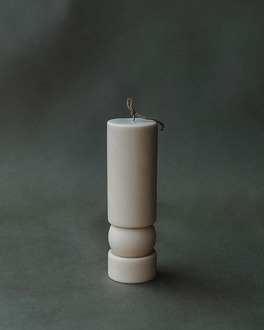 LAWA Zen Candle - Beautiful Handmade Pillar Scented Soy Wax Elegant Aesthetic Candle Housewarming Gift Home Room Shelf Decor Idea (Light Beige)