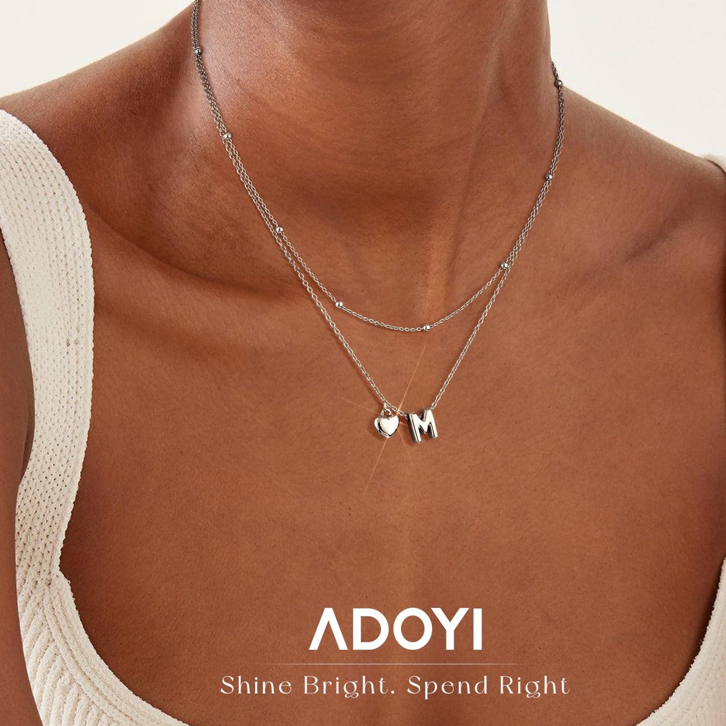 adoyi Silver Heart Initial Necklaces for Women 14k Gold Plated Layered bubble Letter Necklace Dainty Heart R Pendant Necklace Stack Birthday Valentines Gifts for Women Jewelry