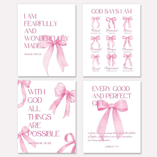 Shescrzionu 4 PCS Coquette Room Decor - Pink Bow Aesthetic Wall Art for College Girls | 10x8 Inch Set
