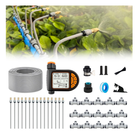 Drip Irrigation Kits,Quick Connector Automatic Irrigation System,with Replaceable Bending Dropper,atomizing Copper Nozzle for Watering System for Garden Plant Lawn Patio. (Timer)