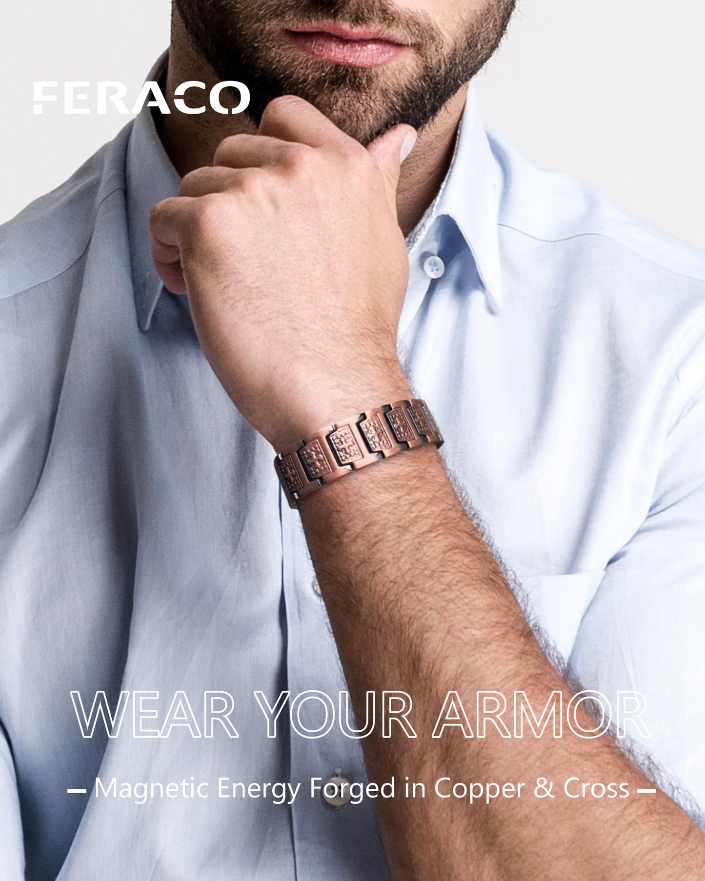 Feraco Copper Cross Bracelet for Men,Magnetic Therapy Cooper Christian Bracelets with 46 Magnets, Men's 99.99% Pure Copper Jewelry
