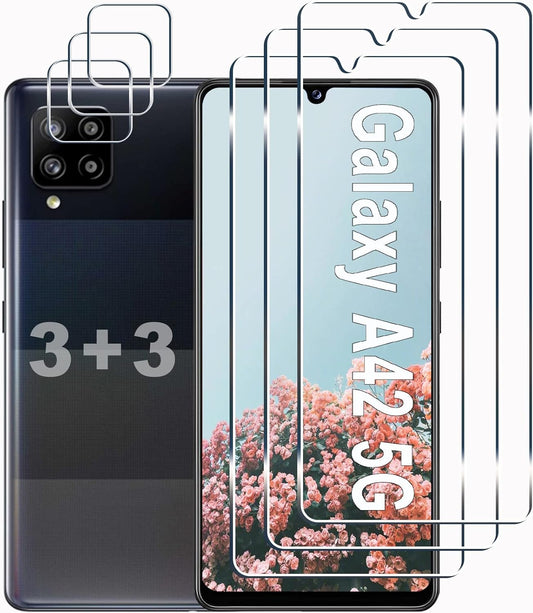 [3+3 Pack] A42 9H A42 5G Designed for Samsung Galaxy Screen Protector + Camera Lens Protector, Easy Installation
