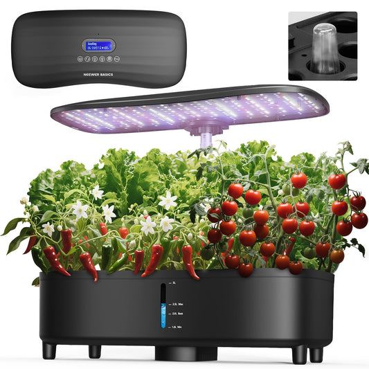 NEEWER Basics Silent Aeroponics Growing System Kit, Hydroponics with Atomization Tech LED Grow Light 3 Modes 15 Seed Pods Timer LCD, Indoor Gardening Plant Food Vegetable Herb Garden Planter, HGS02