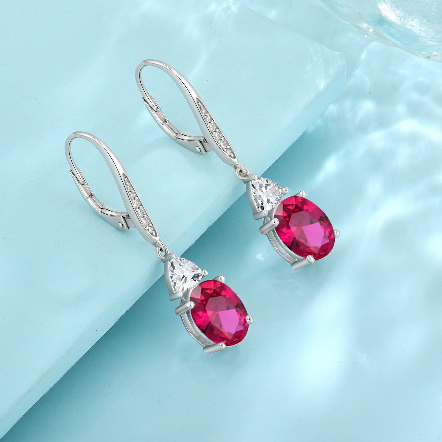 Rocayi Oval Ruby Earrings for Women 925 Sterling Silver Dangle Drop Leverback Earrings July Birthstone Jewelry for Her