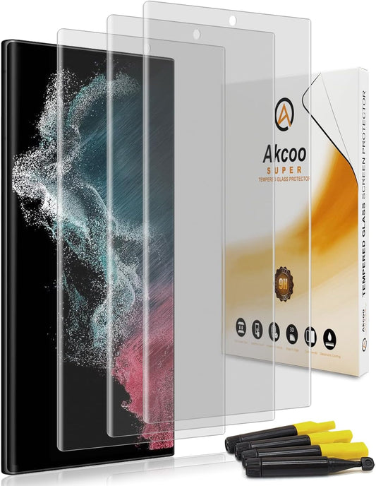 Akcoo S22 3 Pack, Set, 9H Matte Screen Protector for Samsung Galaxy Ultra - Tempered Glass UV Anti Glare