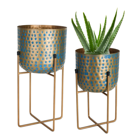 The Craft Touch Set of 2 Metal Planters with Stands – 16″ & 12″ Decorative Flower Pots for Indoor & Outdoor Plants | Rustic Home & Garden Décor for Living Room, Patio, Balcony, Housewarming Gift