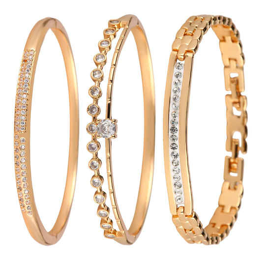 3 Pack 18K Gold Plated Bangles Bracelet Set for Women, Dainty Vintage Trendy Fashion Jewelry, Ideal Gift for Birthday Christmas Valentine's Day Mother's Day for Girlfriend Wife Mom Sister