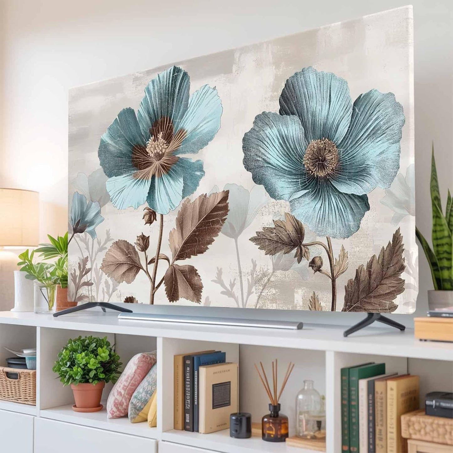 Yukro 40 Inch, 35"x22" Blue Broccoli Indoor TV Dust Cover, Farmhouse Rustic Floral Retro Victorian Style Elastic TV