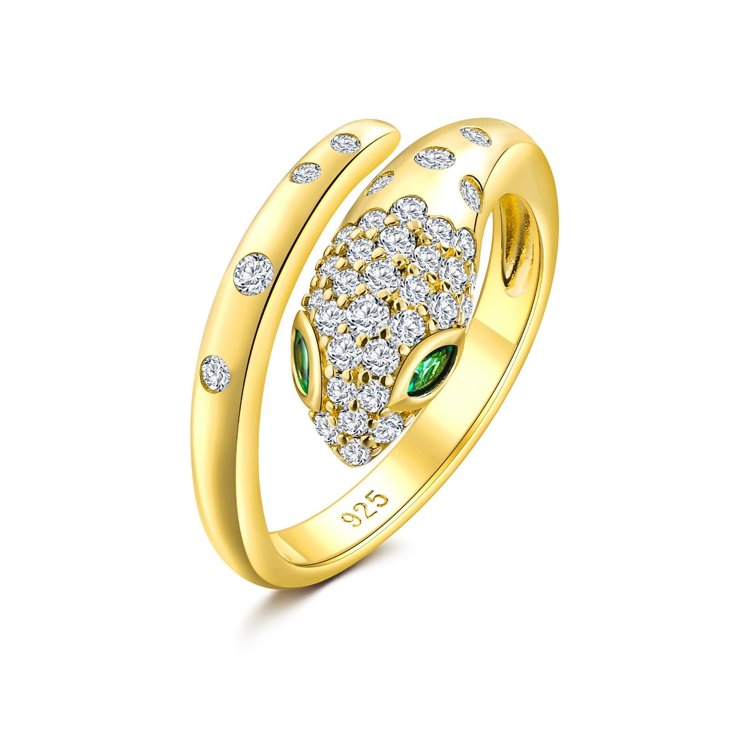 RANDES Fashion Snake Statement Ring Gold Plated Cocktail Rings for Women Sterling Silver Punk Jewelry Created Emerald Diamond Snake Rings Size 9