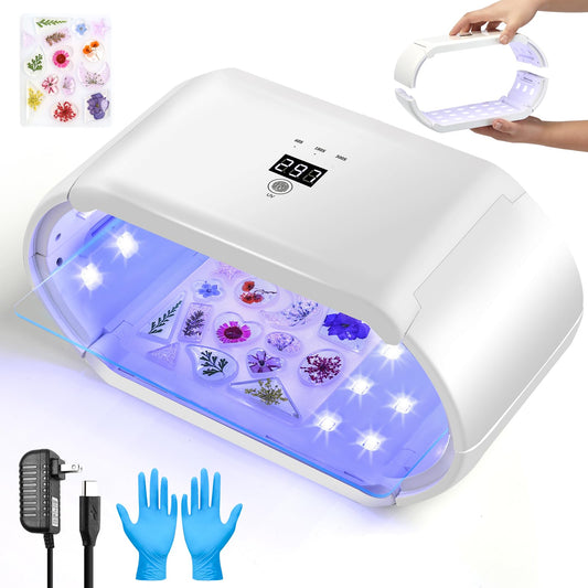 ENERFUN UV Light for Resin - Fast Curing UV Resin Light with Adjustable Time Setting Large Size 48W Two-Sided Portable Foldable UV Lamp with Silicone Mold Gloves