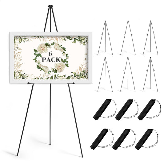 AZEAM 63" Easel Stand for Sign, 6 Pack Portable Easel for Painting, Foldable Black Metal Easel Display Stand Poster Holder Adjustable Sign Stand for Display Wedding Arts Poster
