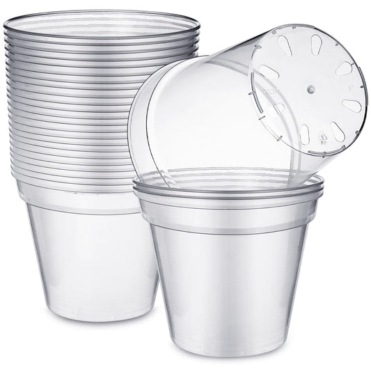 Maxcheck 24 Pcs Clear Nursery Pots with Drainage Holes Pack, Large Transparent Plastic Orchid Pots for Repotting Indoor Plants, Heavy Duty Planter for Monstera, Aroids, Root Observation (8 Inch)