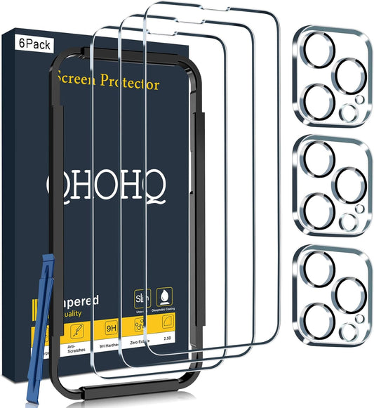 3 Pack 14 6.1 Inch 3 Pack 9H QHOHQ Screen Protector for iPhone Pro with Tempered Glass Camera Lens Protector, Ultra HD