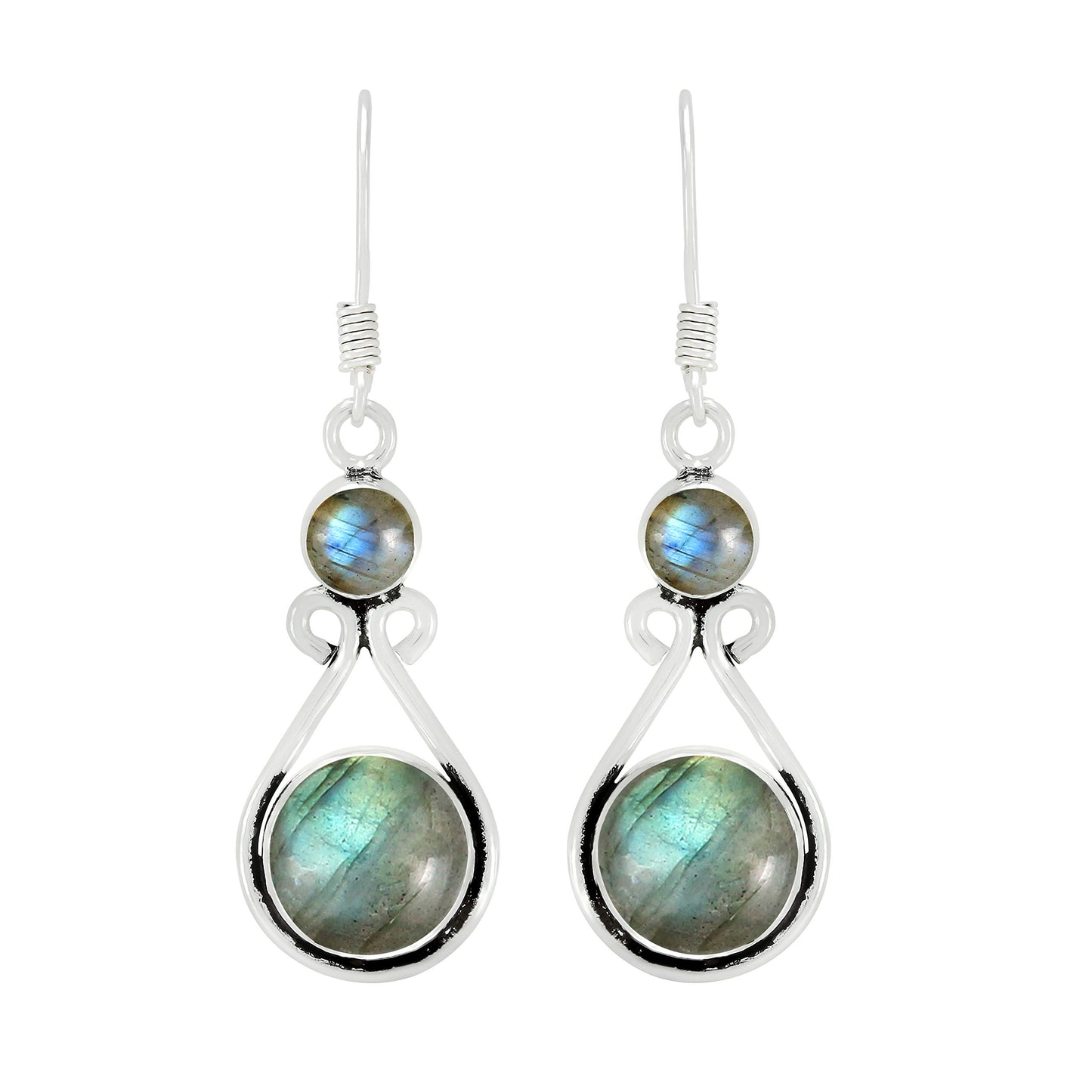 Natural Labradorite Silver Plated Dangle Earrings for Women - Round Gemstones Dangle & Drop Earrings Handmade Jewelry - Gift for Wedding Anniversary Christmas