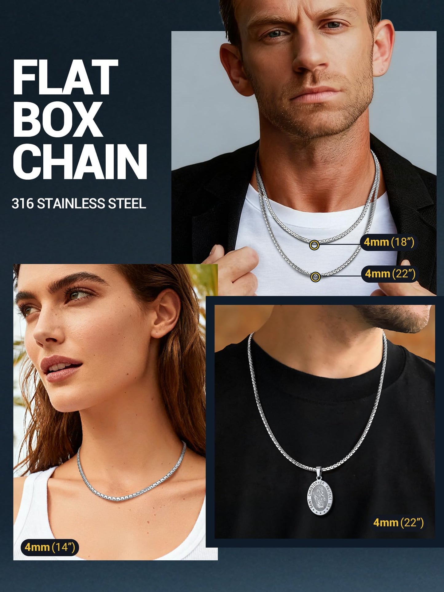 PROSTEEL Stainless Steel Chain Necklace Men Jewelry Flat Chain Trendy Long Necklace 28inch