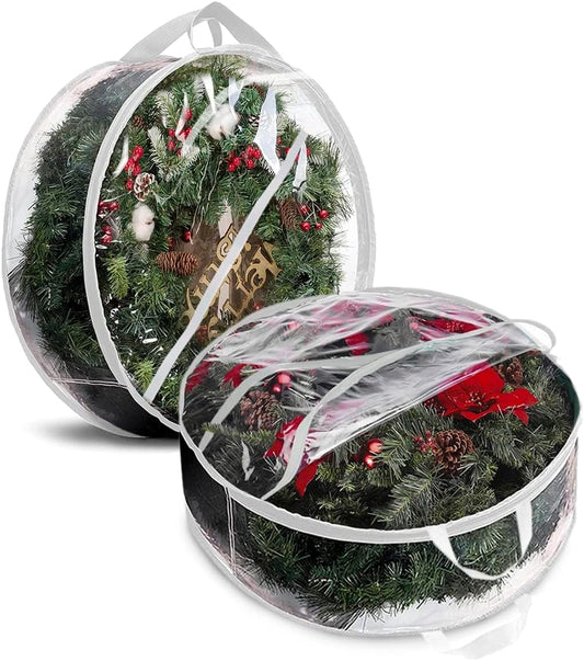 ProPik Christmas Wreath Storage Bag - Waterproof Clear PVC Container | 2-Pack for 48-Inch Wreaths