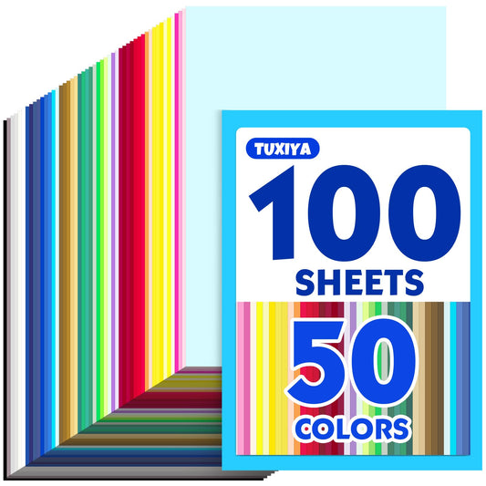 100 Sheets 8.5" X 11" Colored Cardstock, 50 Assorted Colors 230GSM/85LB Construction Paper Card Stock Printer Paper for Printing, Card Making, DIY Crafts, Kids School Supplies,Party Decorations